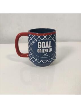 Indigo Goal Oriented Hockey Mug Blue Red Ceramic Coffee Cup Dishwasher Safe